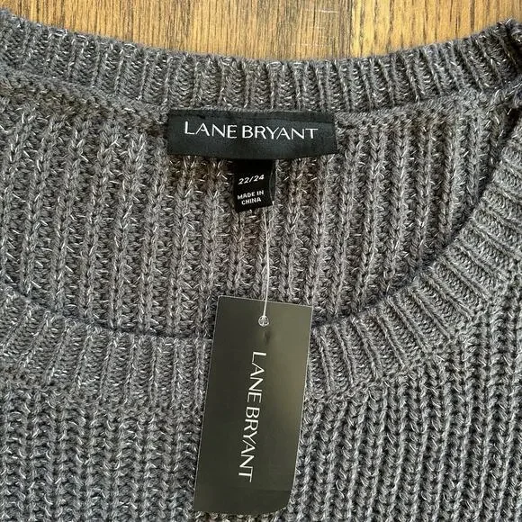 Lane Bryant Plus Size 22/24 Gray Metallic Knit Sweater Beaded Sleeve NWT - Picture 4 of 9